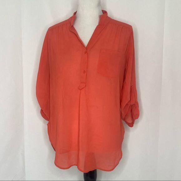 Women’s size large akira Chicago red label lightweight salmon color blouse - Picture 2 of 7